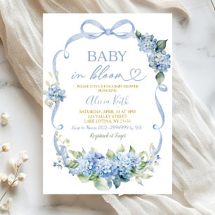 Blaue Hortensien-Baby Shower 'Baby in Bloom' Einladung