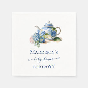 Blaue Hortensien-Baby-Shower-Teeparty Serviette
