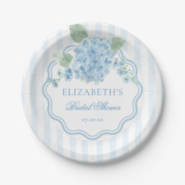 Blaue Hortensien-Blume Elegante Streifen Wellig Pappteller