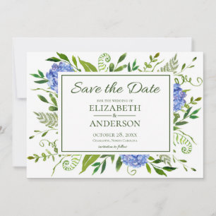 Blaue Hortensien Blumen-Aquarell Save The Date