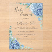 Blaue Hortensien-Blumen-Baby-Party Acryleinladungen (Vorderseite)