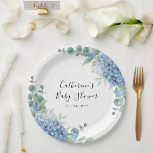 Blaue Hortensien-Blumen-Baby-Party Pappteller