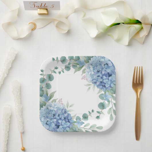 Blaue Hortensien-Blumen-Braut-Party Pappteller (Hochzeit)
