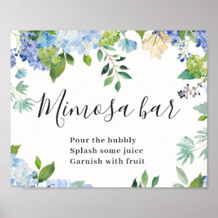 Blaue Hortensien-Blumen Chic Mimosa-Bar-Schild Pos Poster