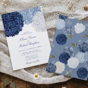 Blaue Hortensien-Blumen Elegante Vintage-Hochzeit Einladung