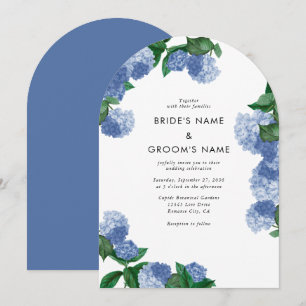 Blaue Hortensien-Blumen-Grün-Arch-Hochzeit Einladung