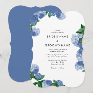 Blaue Hortensien-Blumen-Grün-Moderne Hochzeit Einladung