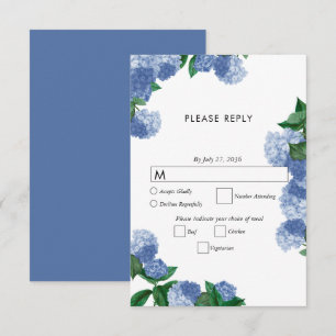 Blaue Hortensien-Blumen-Grün-Moderne Hochzeit RSVP Karte