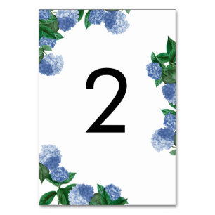 Blaue Hortensien-Blumen-Grün-Moderne Hochzeit Tischnummer