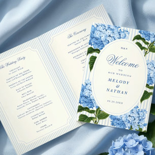 Blaue Hortensien-Blumen Hochzeit gefaltetes Papier Programm