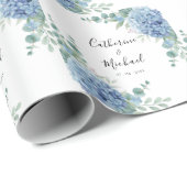 Blaue Hortensien-Blumen Hochzeit  Geschenkpapier (Rolleneckpunkt)