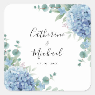 Blaue Hortensien Blumen Hochzeit Quadratischer Aufkleber