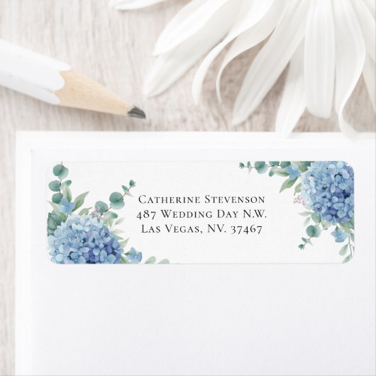 Blaue Hortensien-Blumen-Hochzeit-Rücksendeadresse (Insitu)