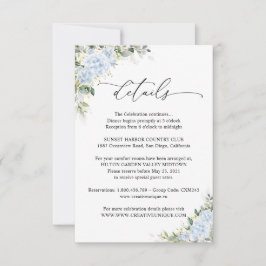 Blaue Hortensien-Blumen-Hochzeits-Detailkarte RSVP Karte