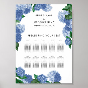 Blaue Hortensien-Blumen-Hochzeits-Sitzplan Poster