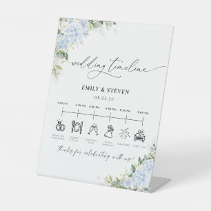 Blaue Hortensien-Blumen-Hochzeits-Zeitplan-Schild Sockelschild