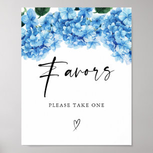 Blaue Hortensien-Blumen-Hochzeitsdusche-Geschenke Poster