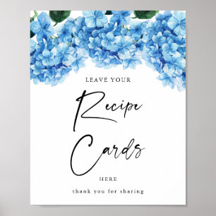 Blaue Hortensien-Blumen-Hochzeitsdusche-Rezeptkart Poster
