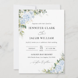 Blaue Hortensien-Blumen-Hochzeitseinladung Einladung