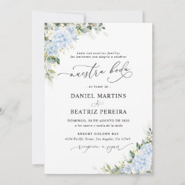 Blaue Hortensien-Blumen-Hochzeitsempfangs-Einladun Einladung