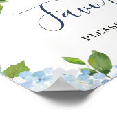 Blaue Hortensien-Blumen-Hochzeitsgunst-Sign Poster (Ecke)