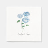 Blaue Hortensien-Blumen Hochzeitsmonogramm Serviette (Vorderseite)