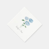 Blaue Hortensien-Blumen Hochzeitsmonogramm Serviette (Ecke)