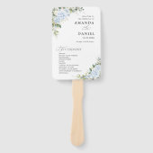 Blaue Hortensien-Blumen-Hochzeitsprogramm-Handfäch Fächer (Vorderseite)