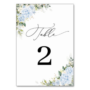 Blaue Hortensien-Blumen-Hochzeitstisch-Nummern Tischnummer