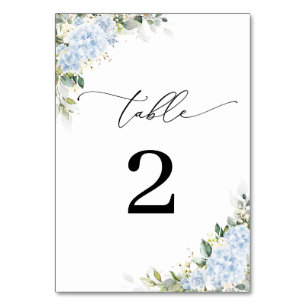 Blaue Hortensien-Blumen-Hochzeitstisch-Nummern Tischnummer
