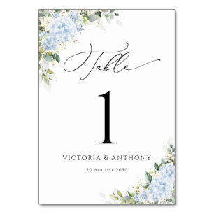 Blaue Hortensien-Blumen-Hochzeitstisch-Nummern Tischnummer