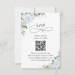 Blaue Hortensien-Blumen-Hochzeitswebsite QR-Code R RSVP Karte