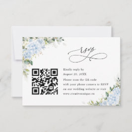 Blaue Hortensien-Blumen-Hochzeitswebsite QR-Code R RSVP Karte