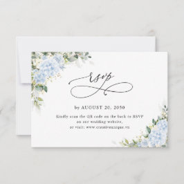 Blaue Hortensien-Blumen-Hochzeitswebsite QR-Code R RSVP Karte