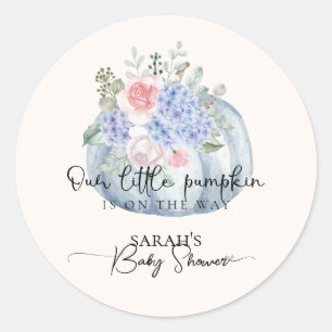 Blaue Hortensien-Blumen-Kürbis-Herbst-Baby-Party Runder Aufkleber