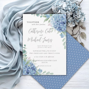 Blaue Hortensien-Blumen-Polka-Punkt-Hochzeit Einladung