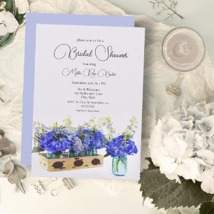 Blaue Hortensien-Blumen Vintage-Box Brautparty-Ein Einladung