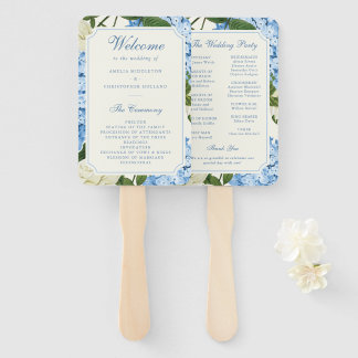 Blaue Hortensien Blumen Weiße Rosen Hochzeitsprogr Fächer