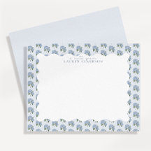 Blaue Hortensien-Blumen-Wellige-Rand-Notizkarte