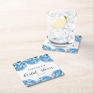 Blaue Hortensien-Blumen-Willkommensschild für Brau Rechteckiger Pappuntersetzer