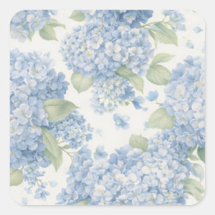 Blaue Hortensien-Blumenaufkleber • Küsten-Geschenk Quadratischer Aufkleber