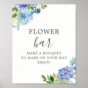 Blaue Hortensien-Blumenbar-Podiumsschild Poster