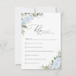 Blaue Hortensien-Blumenhochzeit mit Essenswahl-RSV RSVP Karte