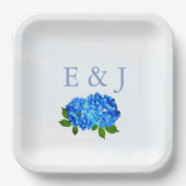 Blaue Hortensien-Blumenhochzeit Pappteller (Vorderseite)