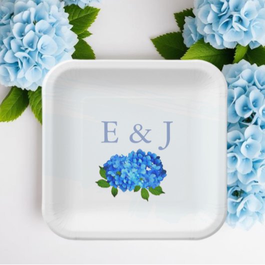 Blaue Hortensien-Blumenhochzeit Pappteller