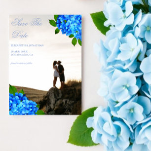 Blaue Hortensien-Blumenhochzeit Save The Date