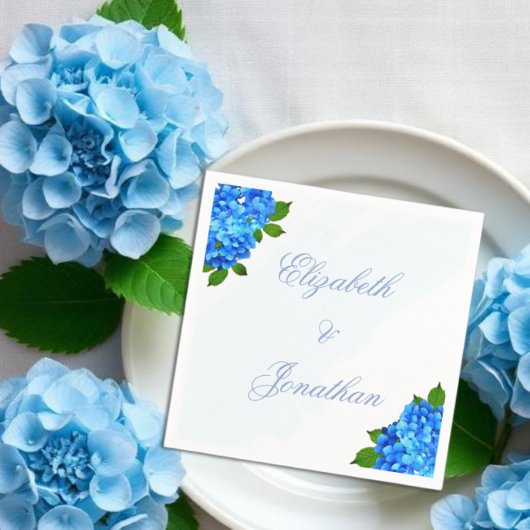 Blaue Hortensien-Blumenhochzeit Serviette
