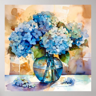 Blaue Hortensien-Blumenkunst Poster