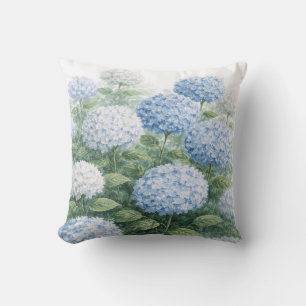 Blaue Hortensien-Blumenmalerei Blaue Streifen Kissen