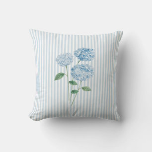 Blaue Hortensien-Blumenmalerei Blaue Streifen Kissen